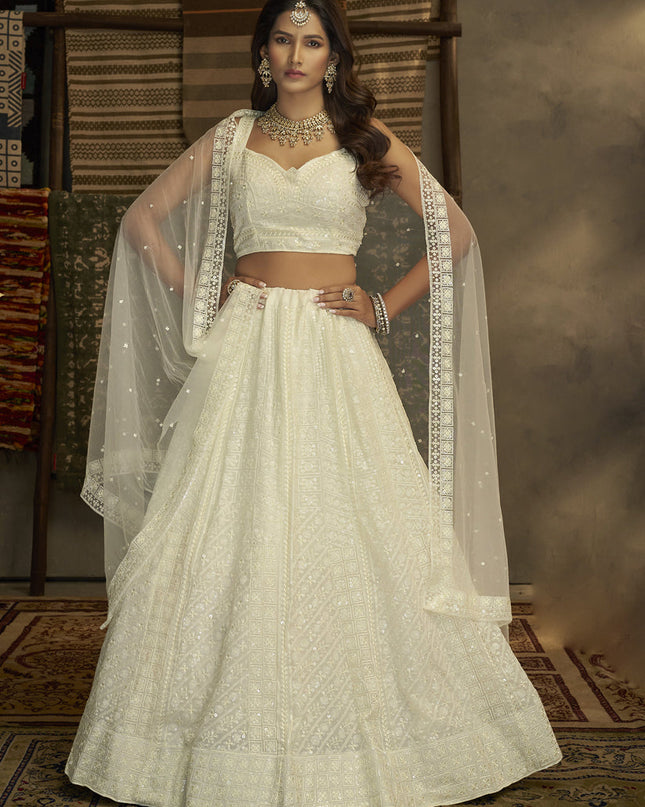 White Georgette Embroidered Lehenga Choli