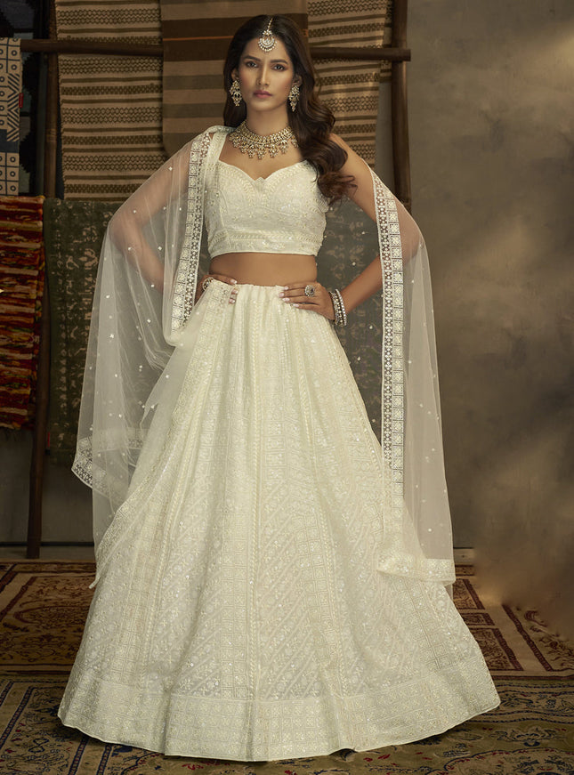 White Georgette Embroidered Lehenga Choli