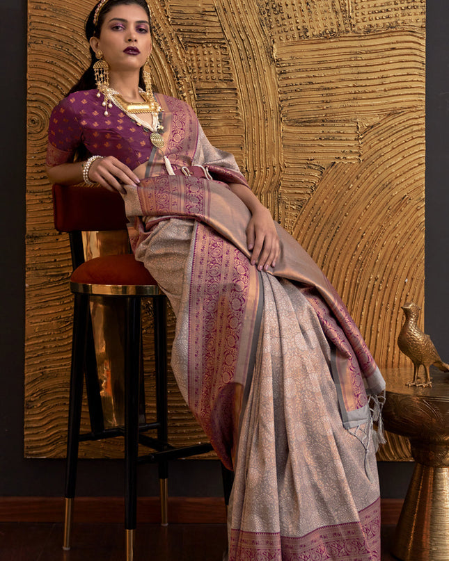 Dusty Pink Handloom Weaving Silk Zari Woven Saree