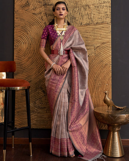 Dusty Pink Handloom Weaving Silk Zari Woven Saree