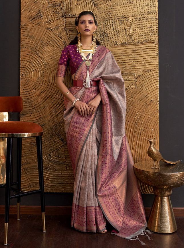 Dusty Pink Handloom Weaving Silk Zari Woven Saree