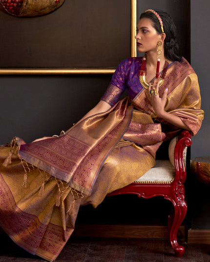 Mustard Yellow Handloom Weaving Silk Zari Woven Saree