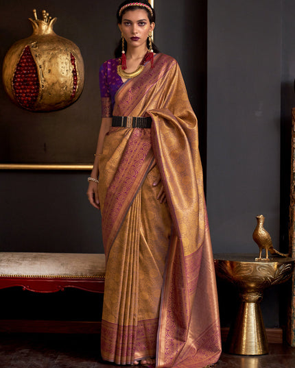 Mustard Yellow Handloom Weaving Silk Zari Woven Saree