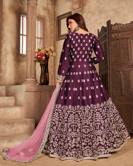Beautiful Burgundy Art Silk Embroidered Pant Kameez