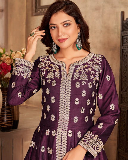 Beautiful Burgundy Art Silk Embroidered Pant Kameez