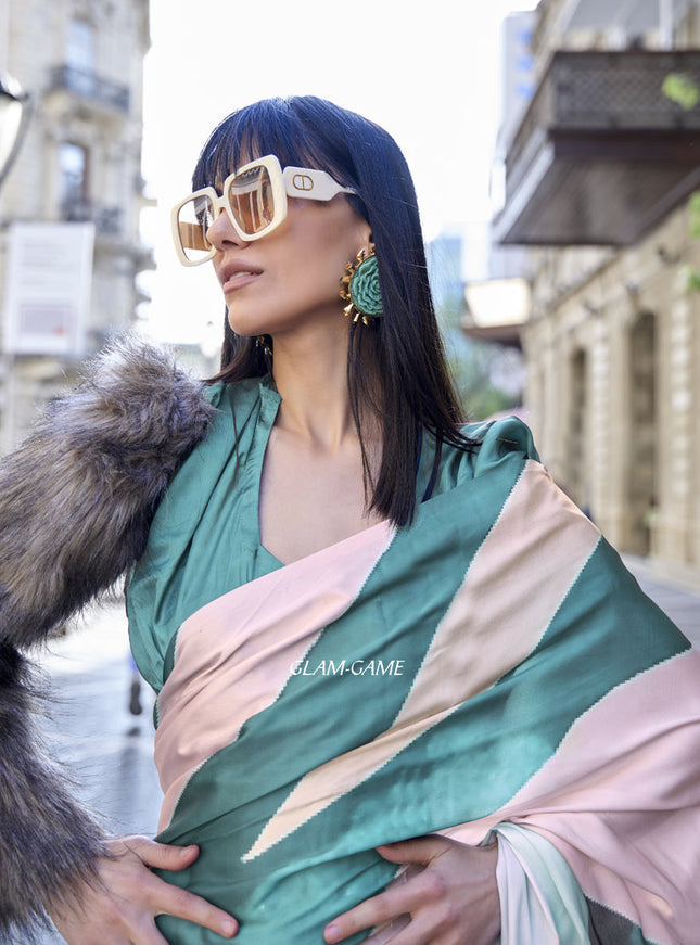 Off White Satin Crepe Printed Saree