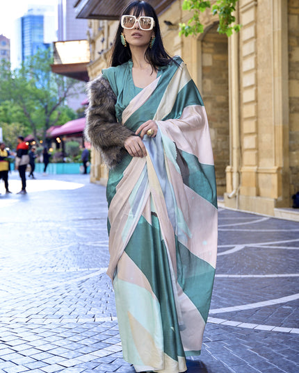Off White Satin Crepe Printed Saree