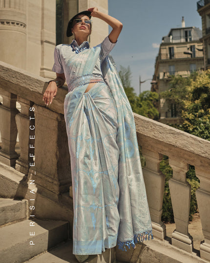 Sky Blue Silk Handloom Woven Saree