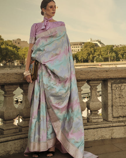 Sky Blue Satin Silk Woven Saree