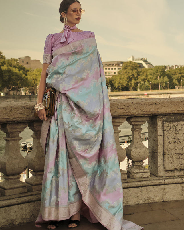 Sky Blue Satin Silk Woven Saree