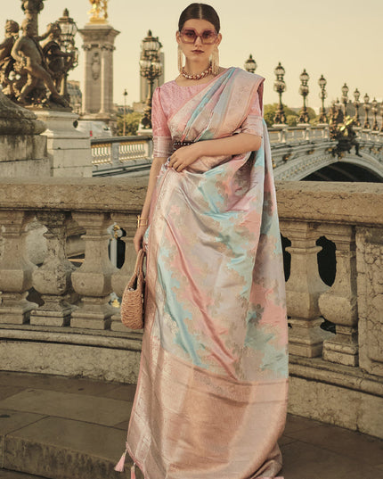 Light Peach Satin Silk Woven Saree