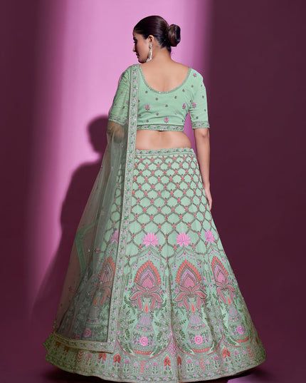 Mint Green Georgette Embroidered Designer Lehenga Choli