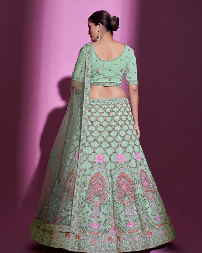 Mint Green Georgette Embroidered Designer Lehenga Choli