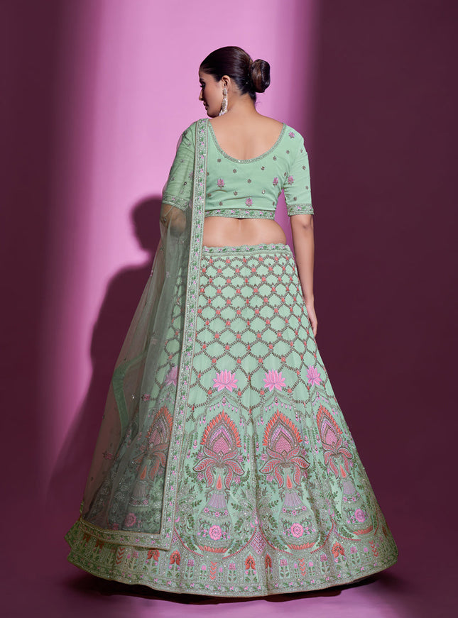 Mint Green Georgette Embroidered Designer Lehenga Choli