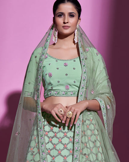 Mint Green Georgette Embroidered Designer Lehenga Choli