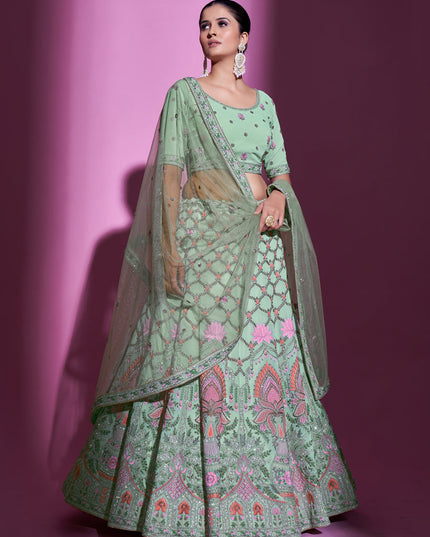 Mint Green Georgette Embroidered Designer Lehenga Choli