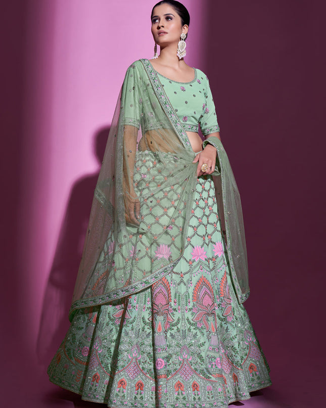 Mint Green Georgette Embroidered Designer Lehenga Choli