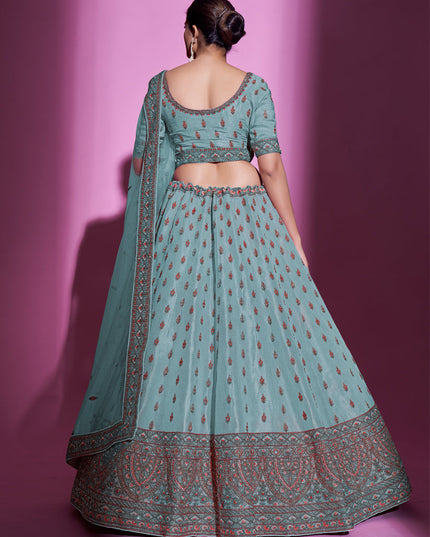 Firozi Gota Silk Embroidered Designer Lehenga Choli