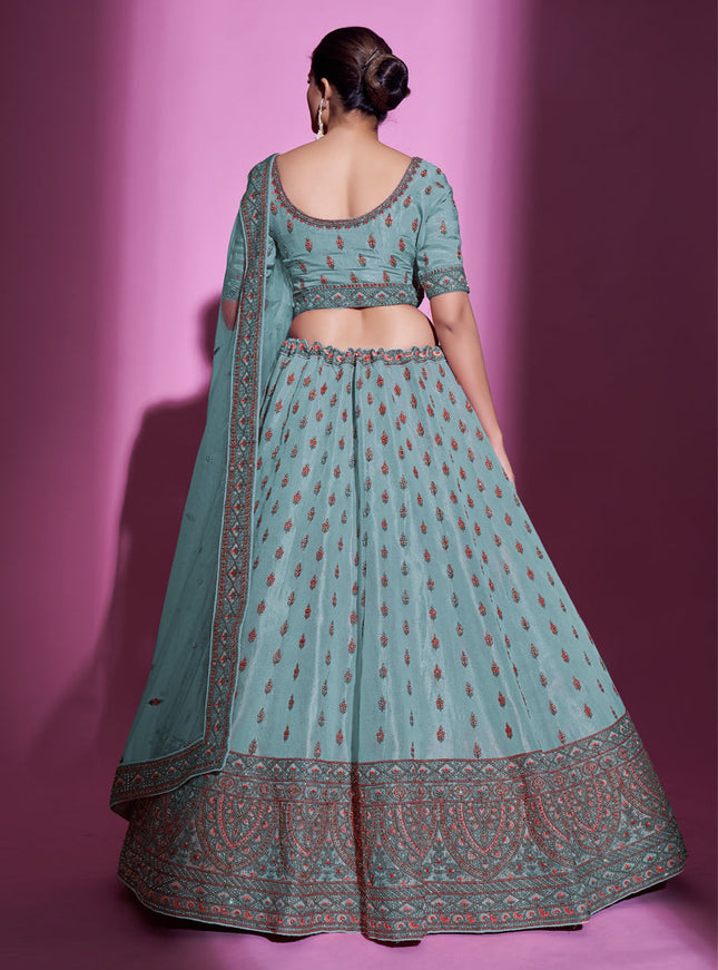 Firozi Gota Silk Embroidered Designer Lehenga Choli