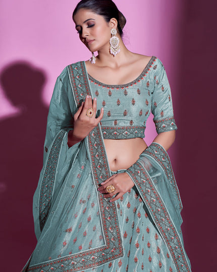 Firozi Gota Silk Embroidered Designer Lehenga Choli