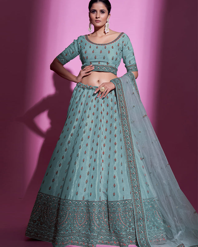 Firozi Gota Silk Embroidered Designer Lehenga Choli
