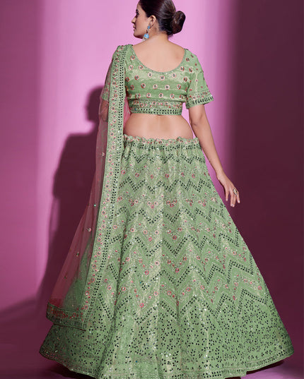 Pistachio Green Gota Silk Embroidered Designer Lehenga Choli