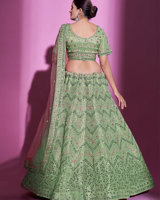 Pistachio Green Gota Silk Embroidered Designer Lehenga Choli