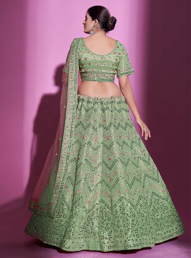 Pistachio Green Gota Silk Embroidered Designer Lehenga Choli