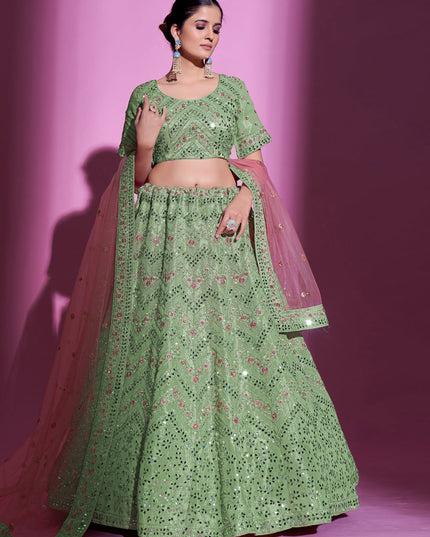Pistachio Green Gota Silk Embroidered Designer Lehenga Choli