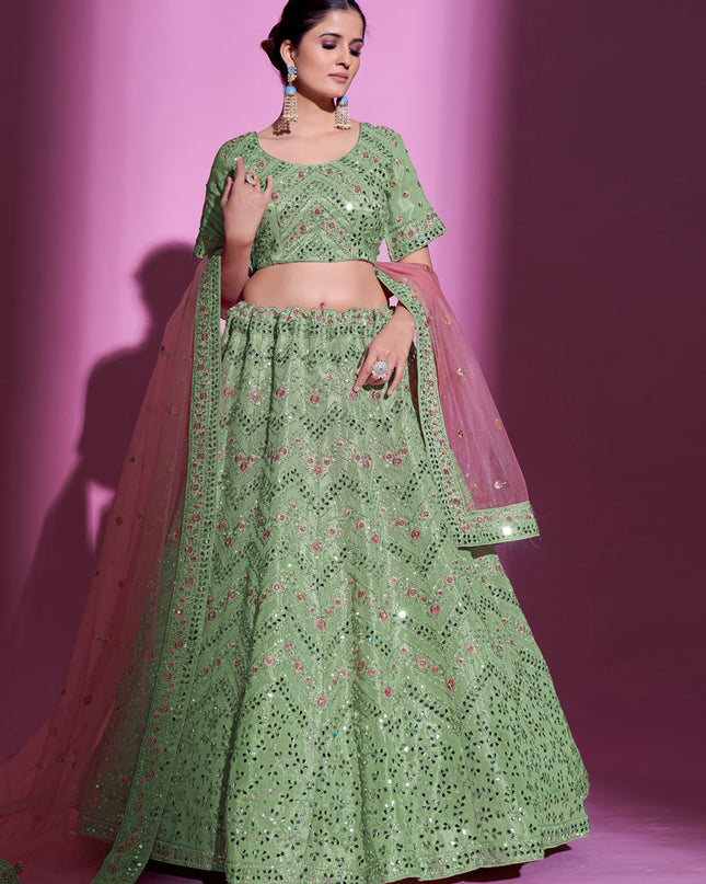 Pistachio Green Gota Silk Embroidered Designer Lehenga Choli