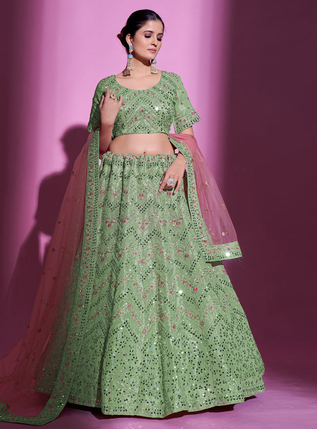 Pistachio Green Gota Silk Embroidered Designer Lehenga Choli