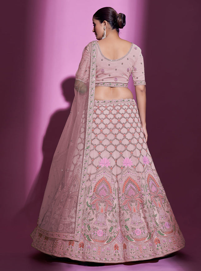Blush Pink Georgette Embroidered Designer Lehenga Choli