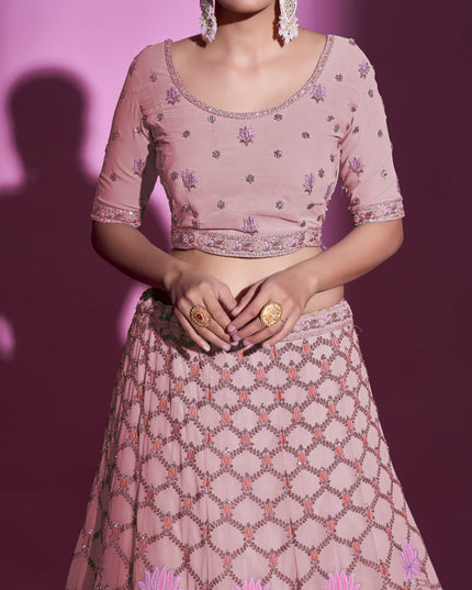 Blush Pink Georgette Embroidered Designer Lehenga Choli