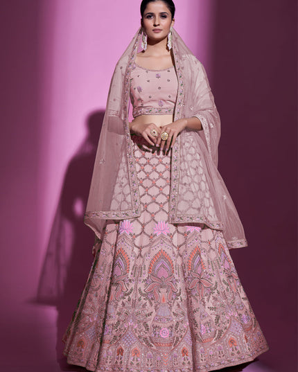 Blush Pink Georgette Embroidered Designer Lehenga Choli