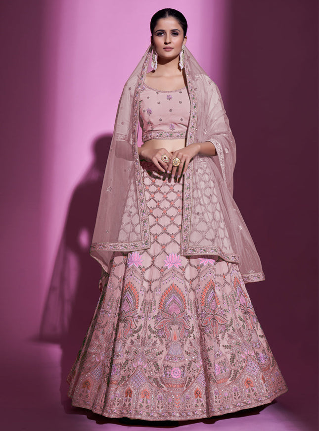 Blush Pink Georgette Embroidered Designer Lehenga Choli