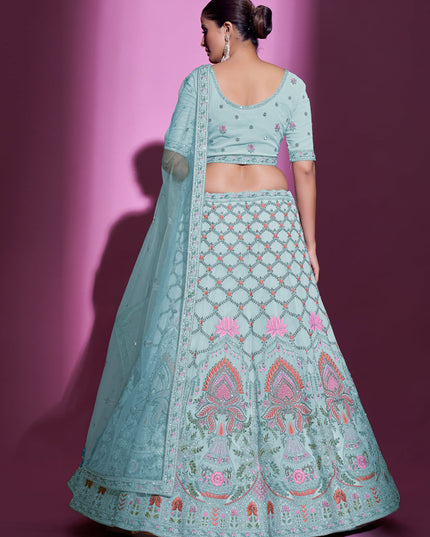 Breeze Blue Georgette Embroidered Designer Lehenga Choli