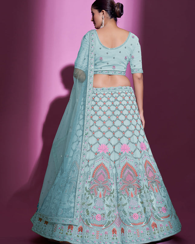 Breeze Blue Georgette Embroidered Designer Lehenga Choli