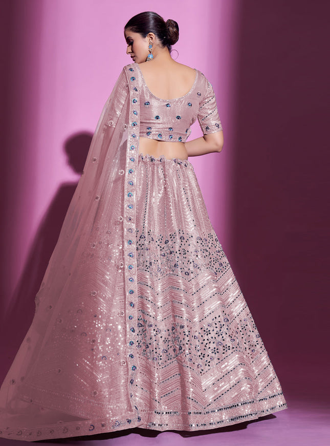 Blush Pink Net Embroidered Designer Lehenga Choli