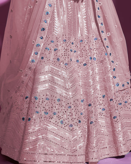Blush Pink Net Embroidered Designer Lehenga Choli