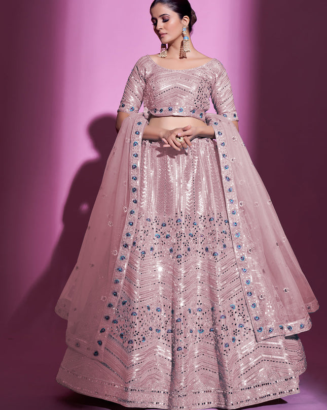 Blush Pink Net Embroidered Designer Lehenga Choli