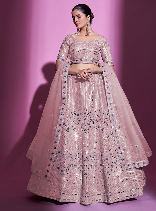 Blush Pink Net Embroidered Designer Lehenga Choli