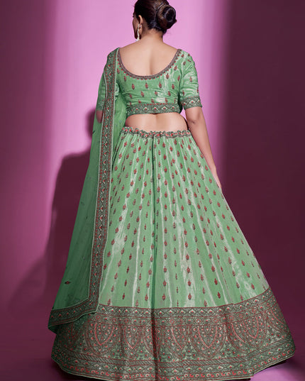 Pistachio Green Gota Silk Embroidered Designer Lehenga Choli