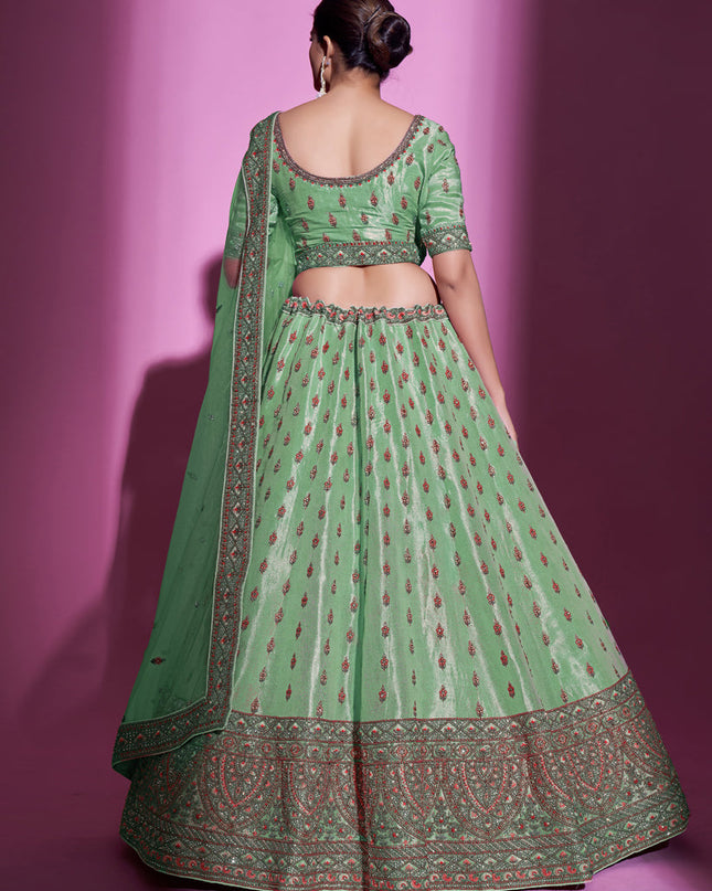 Pistachio Green Gota Silk Embroidered Designer Lehenga Choli