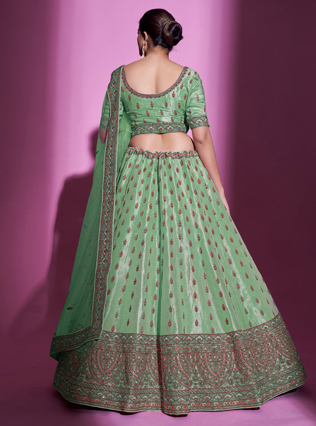 Pistachio Green Gota Silk Embroidered Designer Lehenga Choli