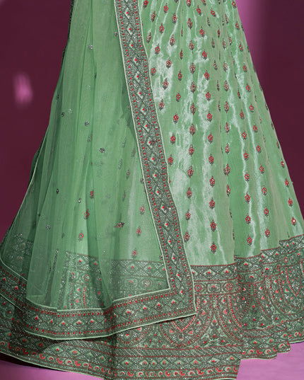 Pistachio Green Gota Silk Embroidered Designer Lehenga Choli
