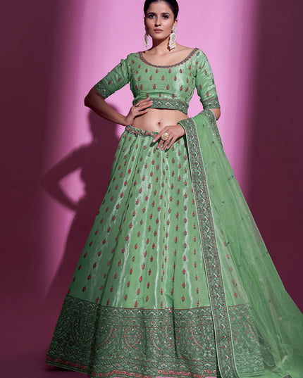 Pistachio Green Gota Silk Embroidered Designer Lehenga Choli