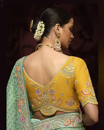 Graceful Aqua Mint Pure Banarasi Kanjivaram Saree for Wedding