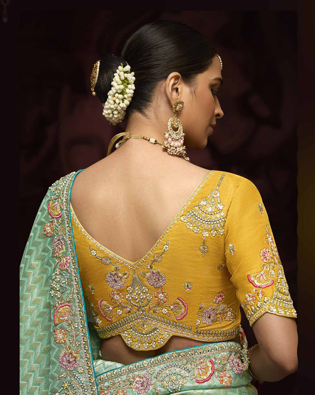 Graceful Aqua Mint Pure Banarasi Kanjivaram Saree for Wedding