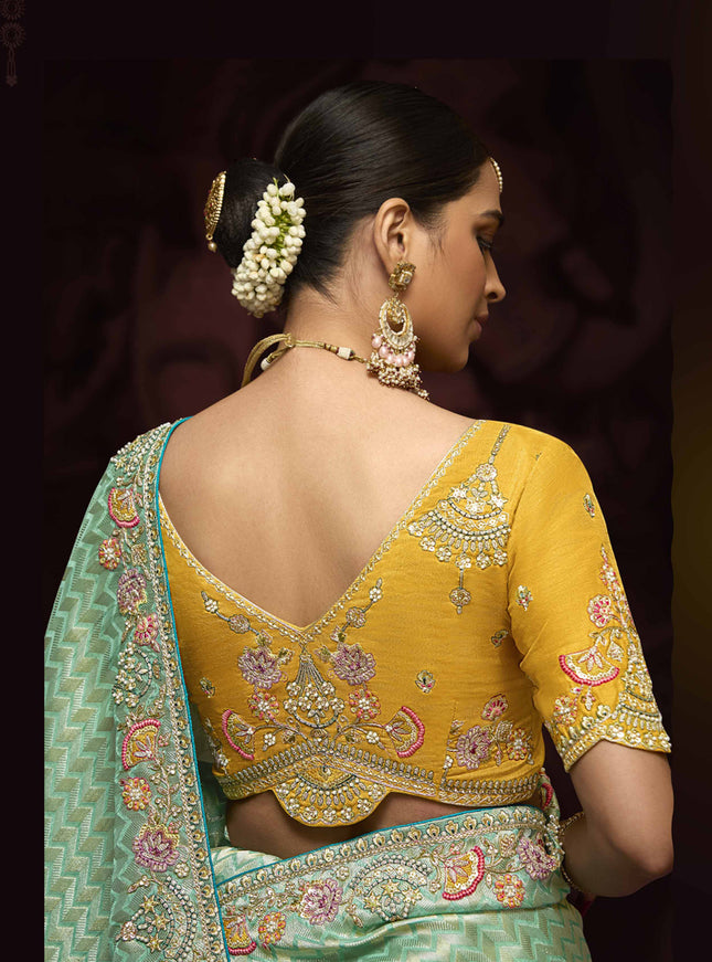 Graceful Aqua Mint Pure Banarasi Kanjivaram Saree for Wedding