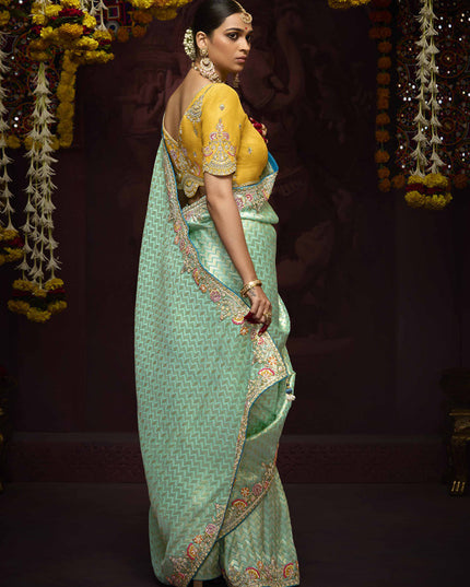 Graceful Aqua Mint Pure Banarasi Kanjivaram Saree for Wedding